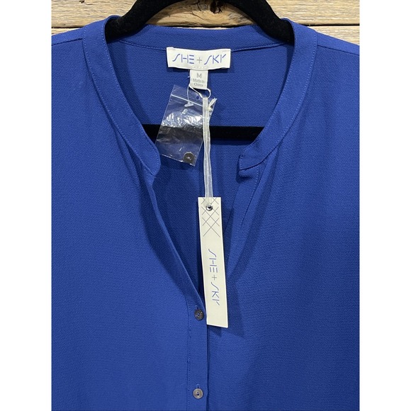 NWT‎ She + Sky Women's Blue A Line Dress Front Tie Size Medium Ruffles V Neck - Picture 7 of 10